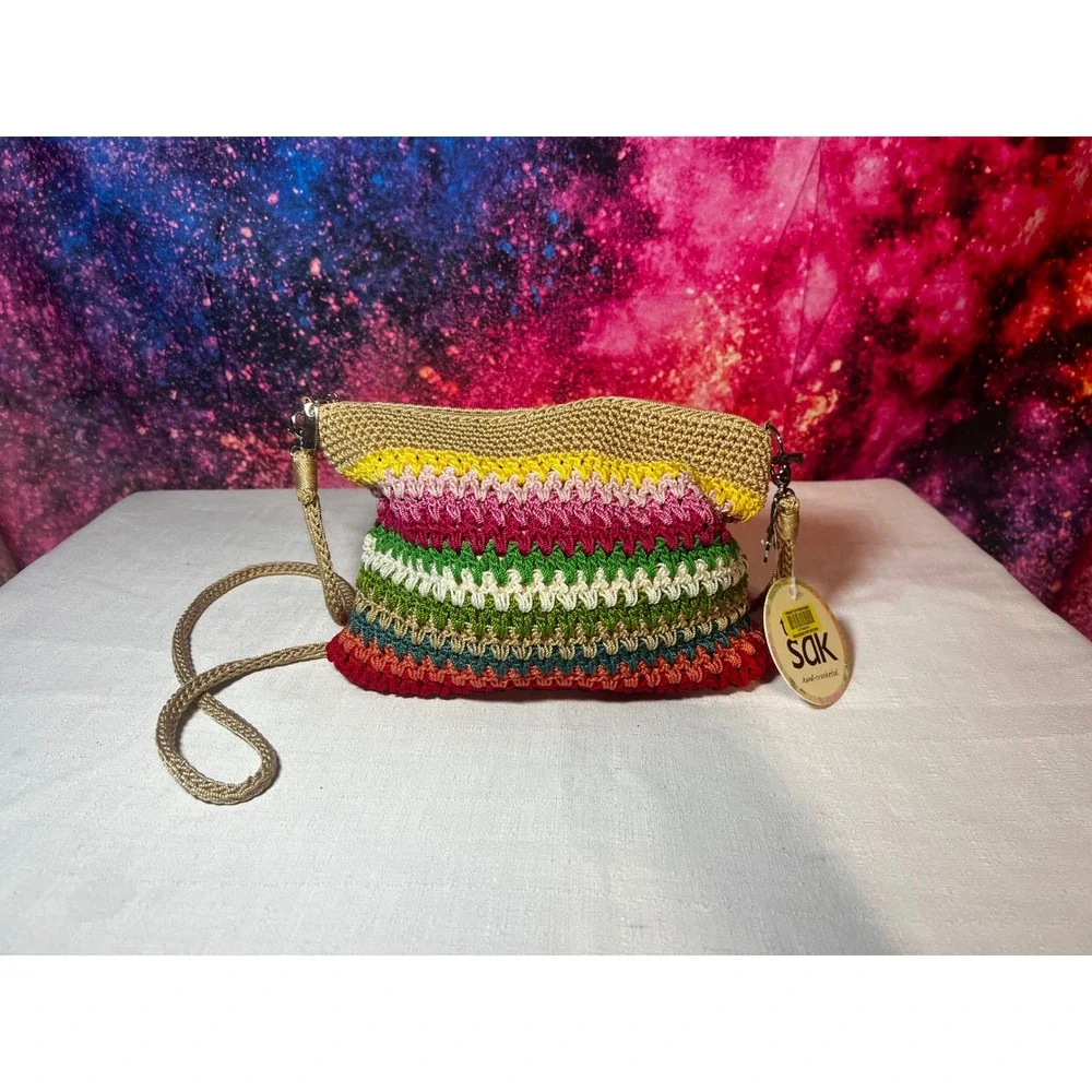 2014 The Sak Classic Mini Crossbody Bag Hand Crocheted Beach Stripe 106122 NEW